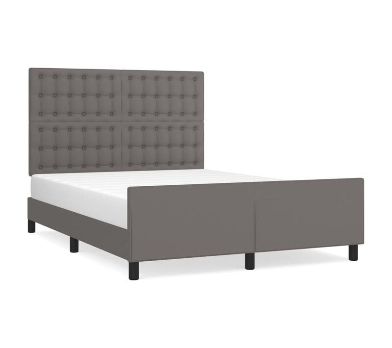 Lit Double Lit Adulte - Cadre De Lit Sans Matelas Gris 140x200 Cm Similicuir E470