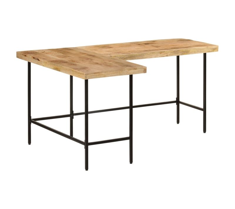Bureau D'angle - Bureau D'ordinateur 165x110x77 Cm Bois Massif De Manguier Et Fer