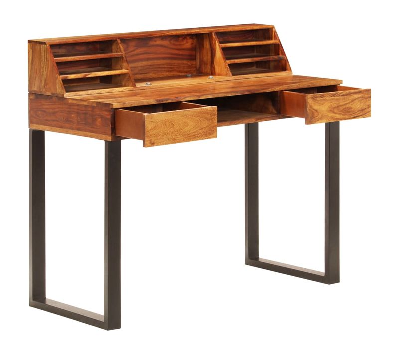 Bureau Droit - Bureau D'ordinateur - Bureau D'étude 110x50x94 Cm Bois Solide De Sesham Et Acier
