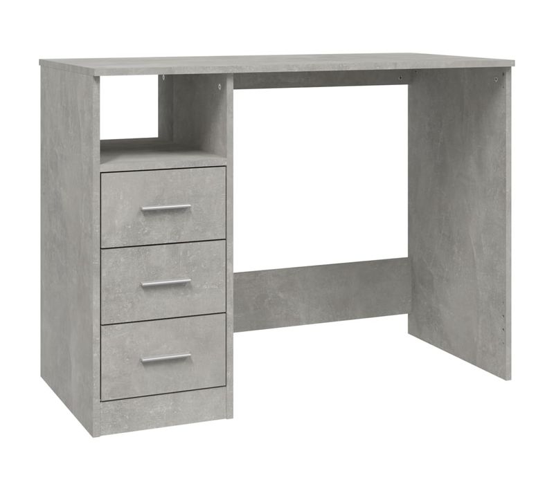 Bureau Droit - Bureau D'ordinateur Avec Tiroirs Gris Béton 102x50x76 Cm Bois D'ingénierie