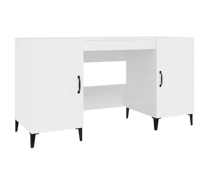 Bureau Droit - Bureau D'ordinateur - Bureau D'étude Blanc Brillant 140x50x75 Cm Bois D'ingénierie