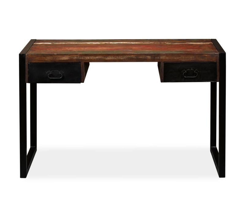 Bureau Droit - Bureau D'ordinateur Avec 2 Tiroirs Bois De Récupération Massif 120x50x76 Cm