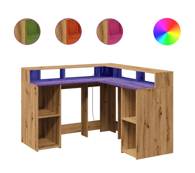 Bureau D'angle - Bureau D'ordinateur Avec Lumières LED Chêne Artisanal Bois D'ingénierie