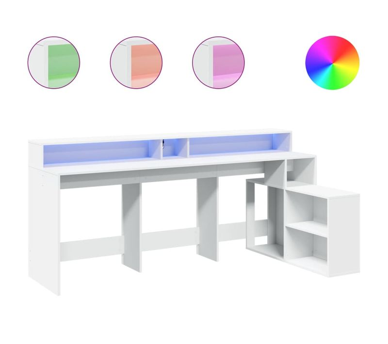 Bureau D'angle - Bureau D'ordinateur Avec Lumières LED Blanc 200x104x91 Cm Bois D'ingénierie