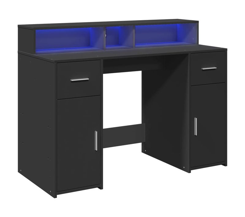 Bureau Droit - Bureau D'ordinateur Avec Lumières LED Noir 120x55x91 Cm Bois D'ingénierie