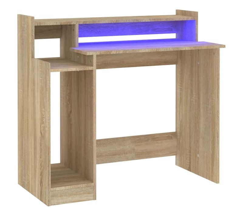 Bureau Droit - Bureau D'ordinateur Avec Lumières LED Chêne 97x45x90 Cm Bois D'ingénierie