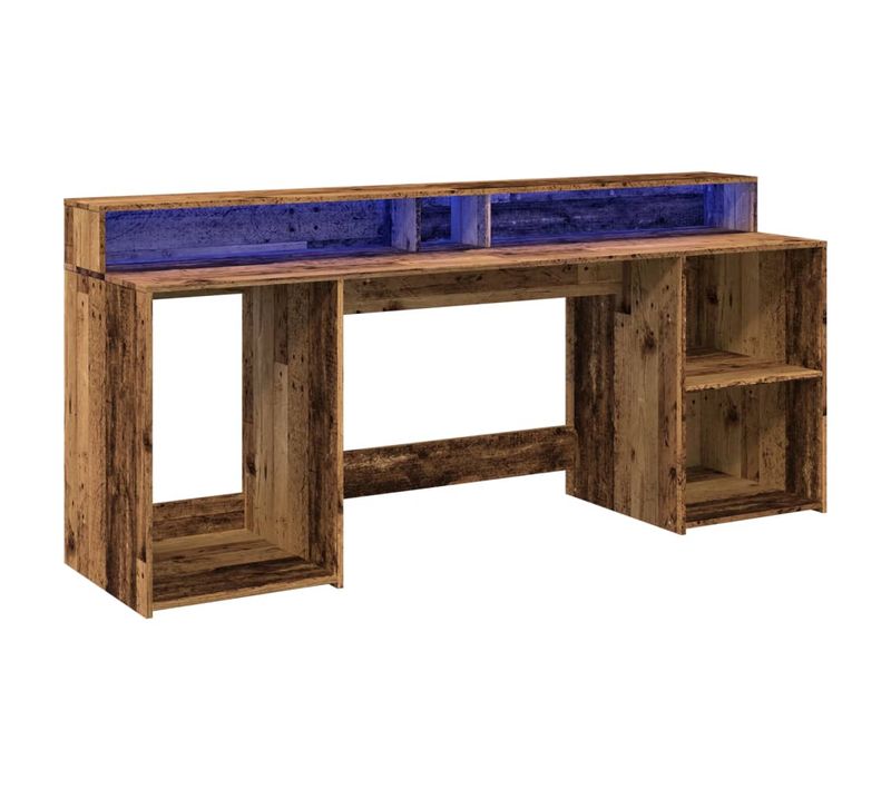 Bureau d'Ordinateur LED en Bois d'Ingénierie avec Grand Espace de Rangement