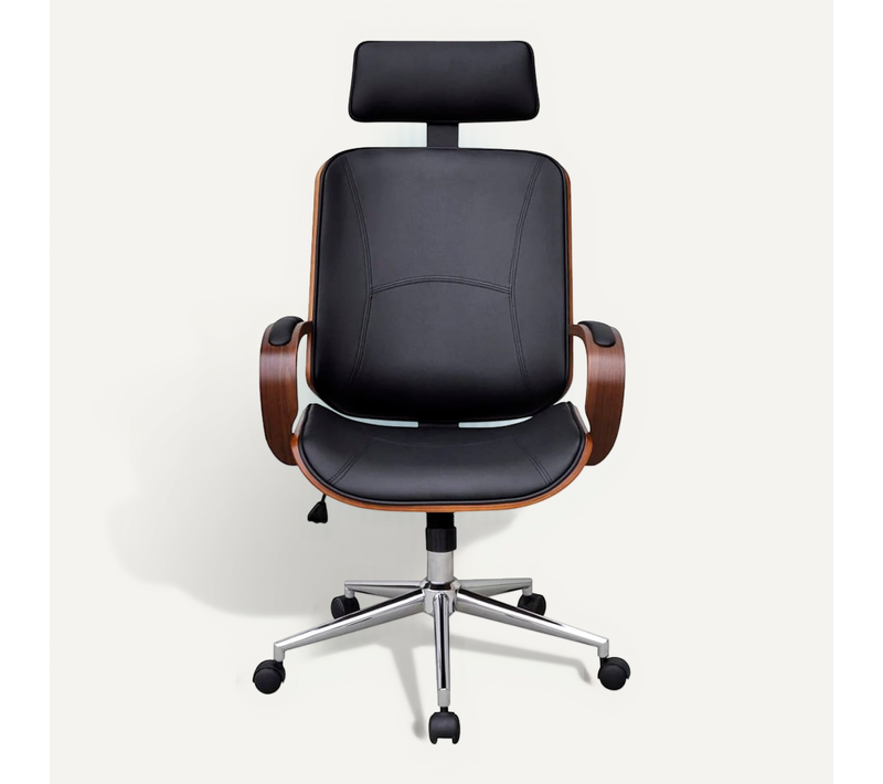 Fauteuil De Bureau - Chaise De Bureau Avec Appuie-tête Bois Cintré Similicuir Fr36122
