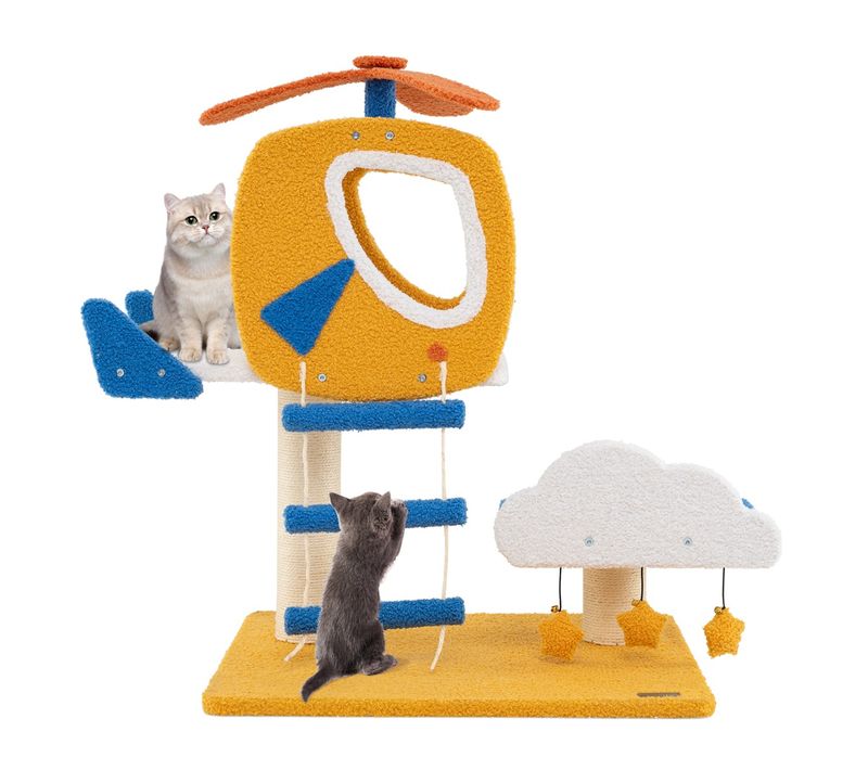 Arbre à Chat Sur Le Thème De L'aviation Tour à Chat Avec Perchoir En Forme D'hélicoptère