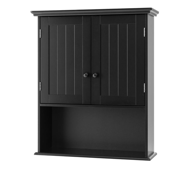 Armoire à Pharmacie Armoire Murale De Salle De Bain 2 Portes 3 Etagères Mdf 60x20x70,5cm Noir