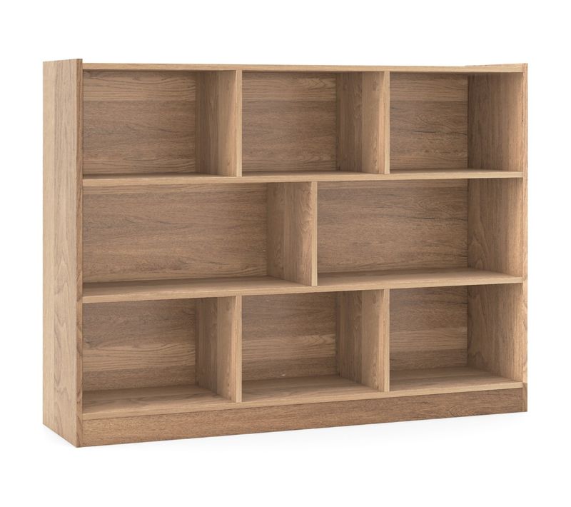 Bibliothèque Enfants, Étagère, Meuble De Rangement à 3 Niveaux Avec 8 Cases - 122x32x93cm Naturel