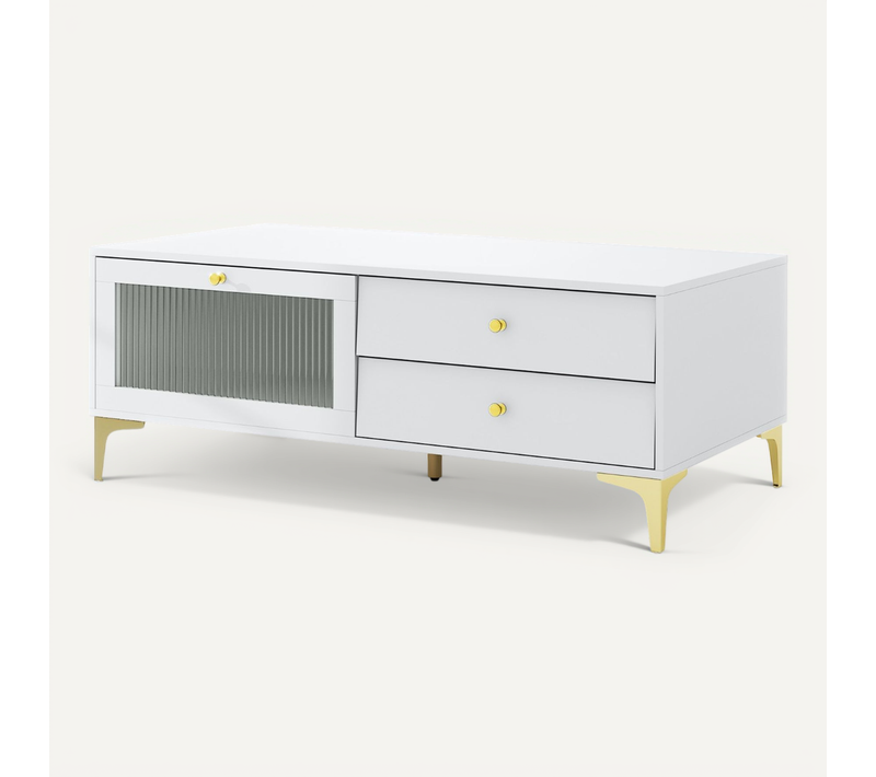 Meuble TV Banc TV Console TV Avec 2 Tiroirs 1 Porte Rabattable - 120x62x46 Cm Blanc