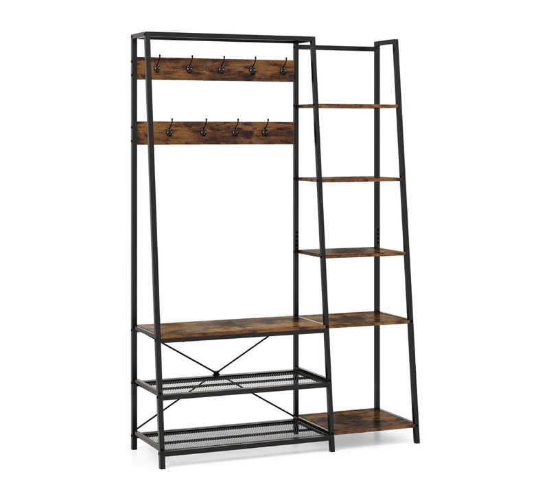 Vestiaire Porte-manteau Avec Banc De Rangement 118 X 40 X 180 Cm 5 Etagères Latérales