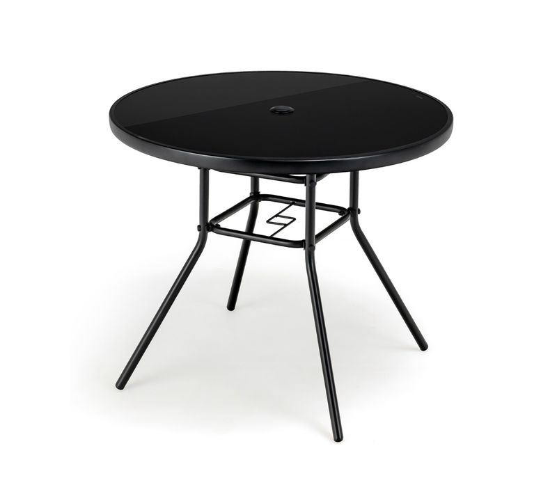 Table De Jardin Table D'appoint D’extérieur Ronde En Verre Trempé Avec Trou Pour Parasol
