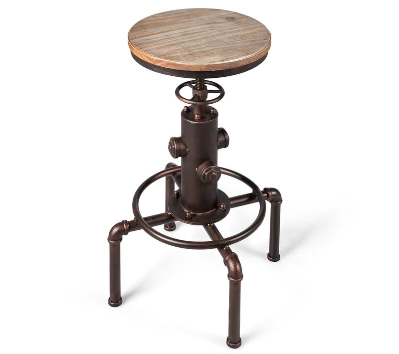 Tabouret De Bar Chaise De Bar Industriel Vintage Hauteur Réglable 60-75cm Avec Repose-pied