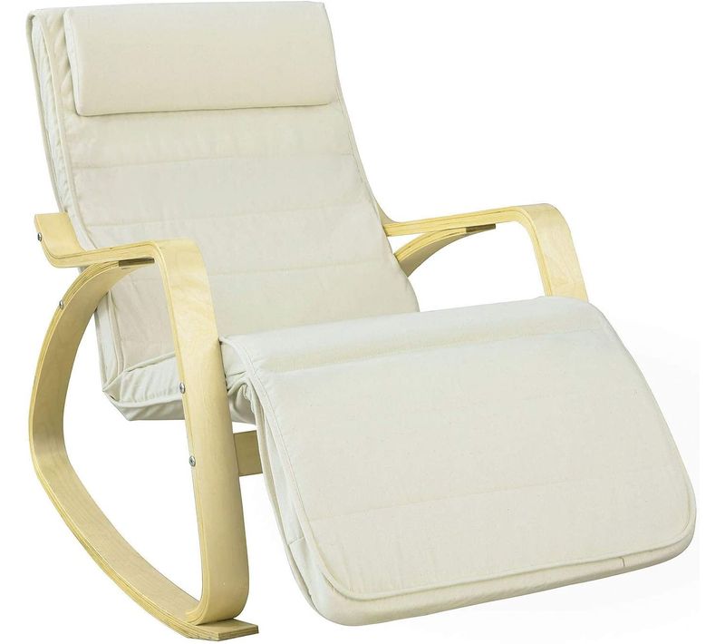 Fauteuil à Bascule Avec Repose-pied Réglable Design Rocking Chair Fauteuil Relax Beige, Fst16-w