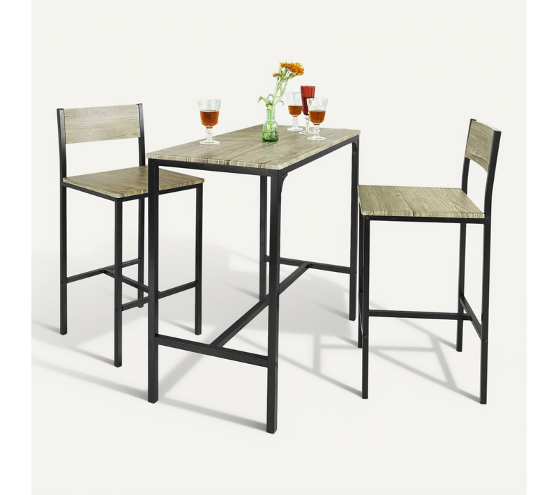 Ensemble Table De Bar + 2 Chaises Set De 1 Table + 2 Tabouret Haut De Bar Table Haute, Ogt03-n