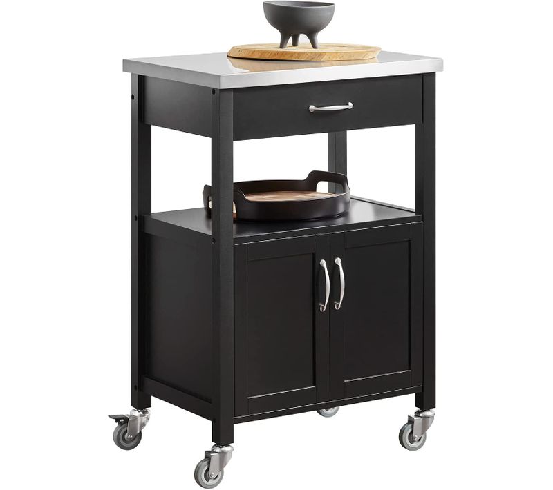 Desserte De Cuisine Roulante, Meuble De Rangement à Roulettes Plateau En Acier Inox, Fkw22-sch