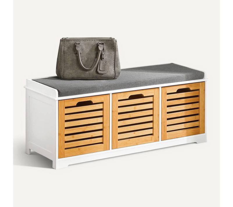 Meuble à Chaussures avec Coussin Confortable,3 Cubes en Bambou,pour Entrée ou Salon,FSR23-WN