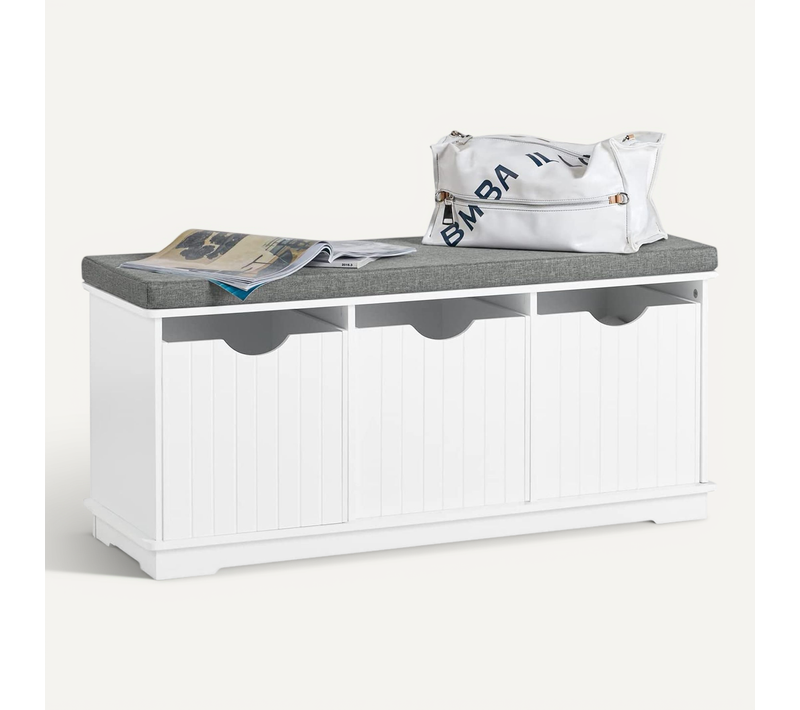 Banc De Rangement Avec 3 Cubes Et Coussin Rembourré Meuble D'entrée Commode à Chaussure, Fsr30-w