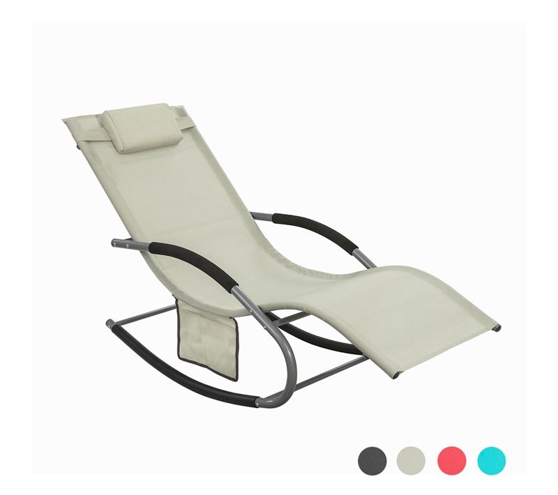 Bain De Soleil Chaise Longue Fauteuil à Bascule Avec Appui-tête Et Pochette Latérale, Ogs28-mi