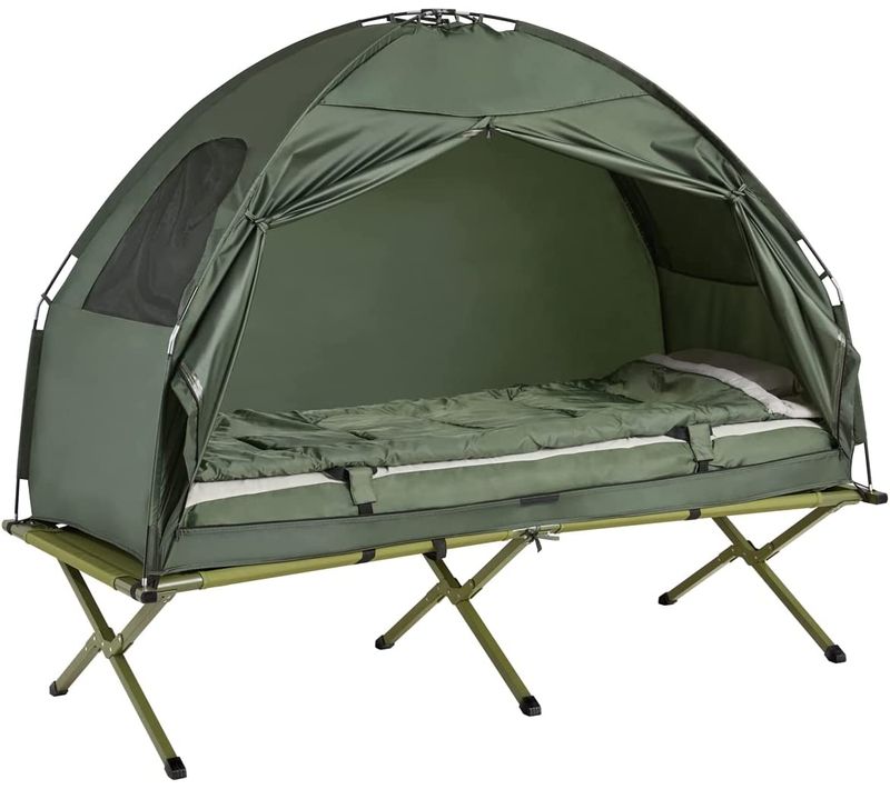 4-in-1! Lit Pliant Lit De Camp Pliable Voyage Camping Avec Toit, Ogs32-gr