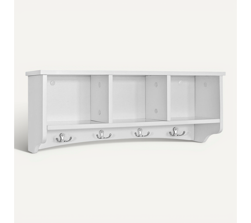 Étagère Murale Porte-manteau Meuble D’entrée Avec 3 Compartiments Et 4 Crochets Blanc, Frg48-w