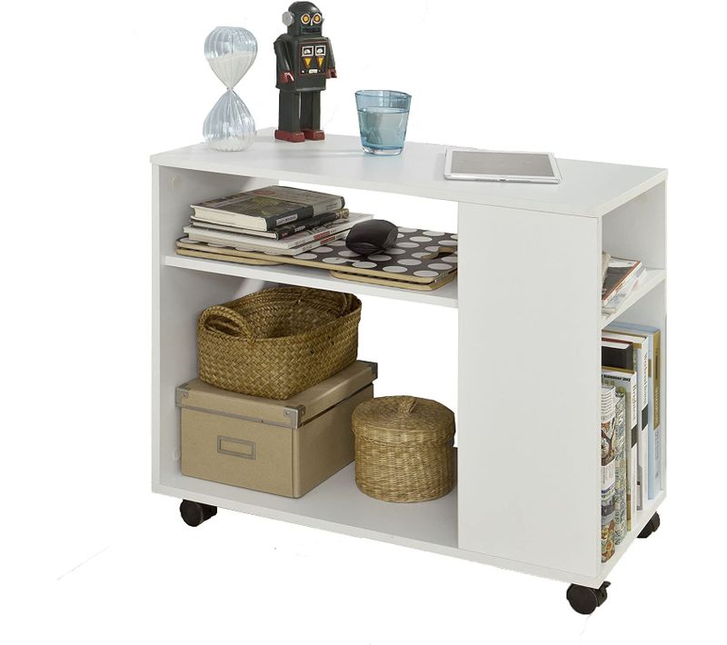 Bout De Canapé Table Café Roulante Avec 2 Étagères De Rangement Bibliothèque à Roulettes, Fbt34-w