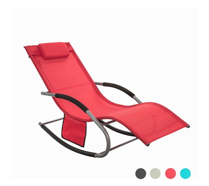 Bain De Soleil Chaise Longue Fauteuil à Bascule Avec Appui-tête Et Pochette Latérale, Ogs28-r
