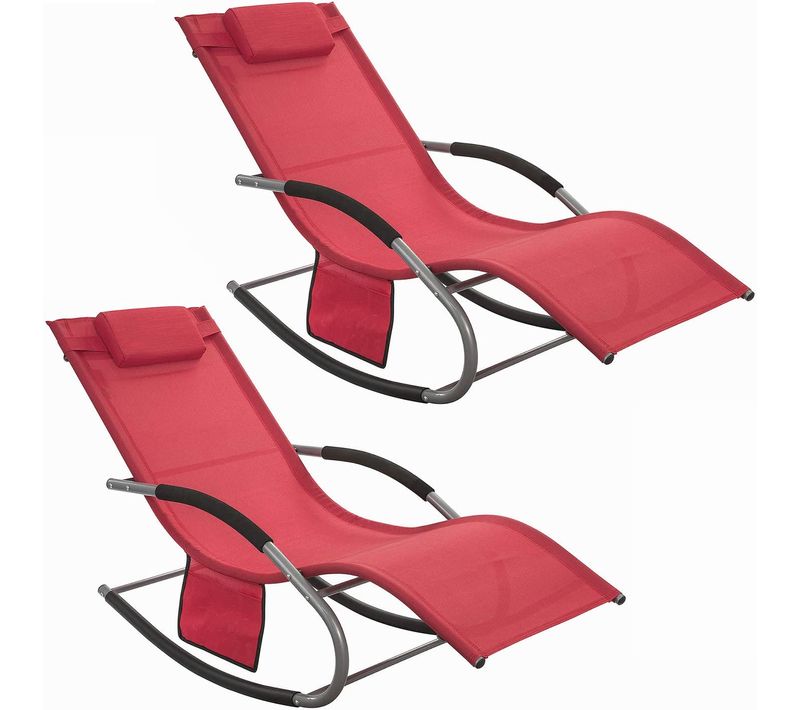 Lot De 2 Bain De Soleil Chaise Longue Fauteuil à Bascule Avec Appui-tête Et Pochette, Ogs28-rx2