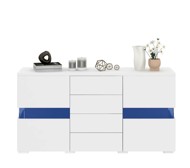 Buffet Moderne, Meuble De Rangement, Armoire En Mdf Blanc Avec éclairage LED 145x35x72cm