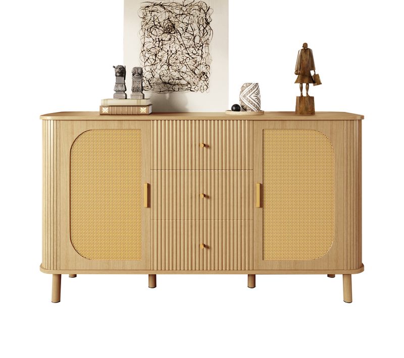 Buffet, Meuble De Rangement, Armoire En Mdf Naturel 140x40x80cm