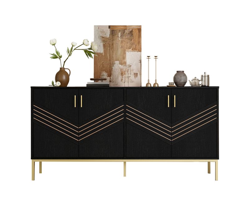 Buffet, Meuble De Rangement, Armoire En Mdf Noir 160x40x80.5cm