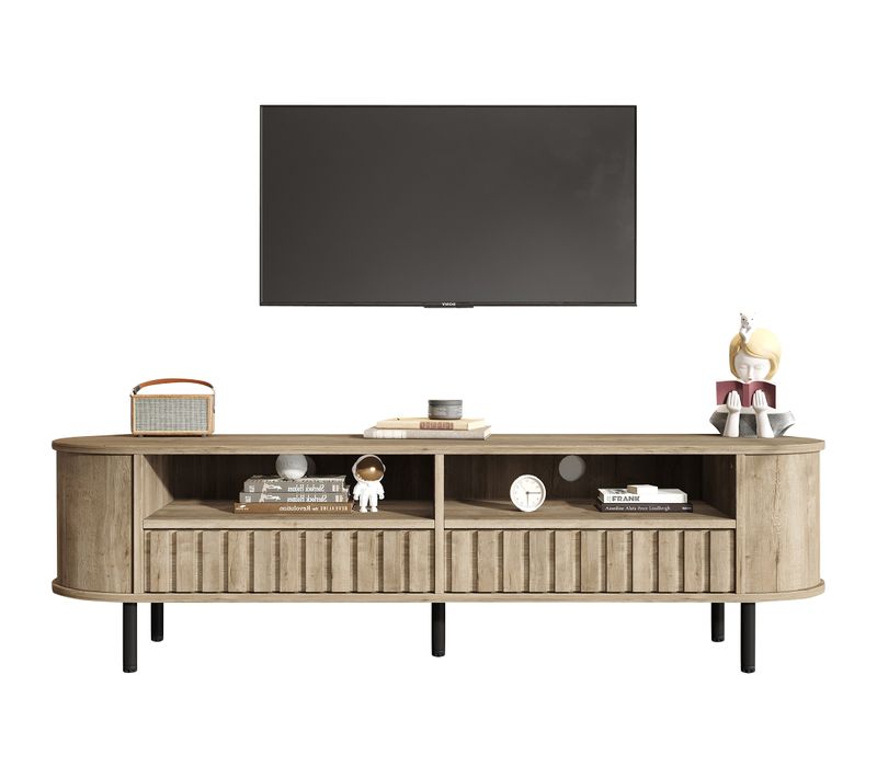 Meuble TV, Support Télévision, Armoire De Télévision En Mdf, Finition Naturel 160x40x48cm