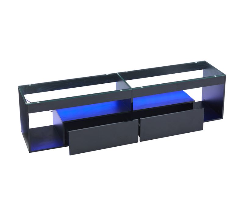 Meuble TV, Support Télé, Armoire De Télévision En Panneau De Particules Noir Avec LED 180x40x46cm