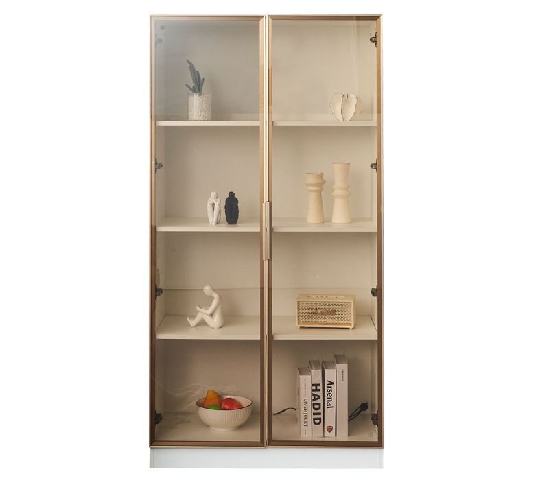 Vitrine, Meuble De Rangement En Panneau De Particules Blanc Avec éclairage LED 80x40x160cm