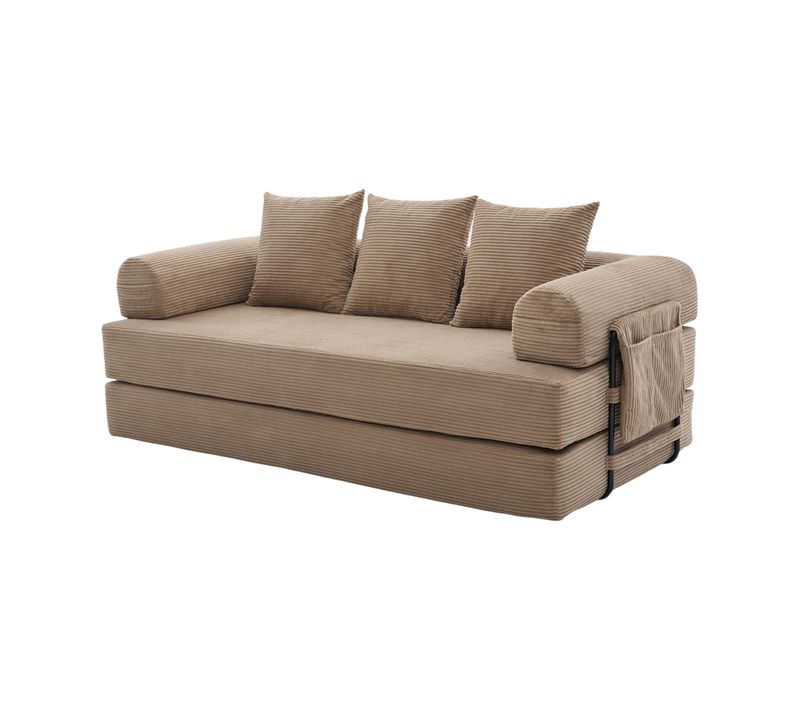 Canapé Compressé Modulable Velours Côtelé Kaki - Cadre Métal Extérieur, 3 Coussins - Kaleido 2.0