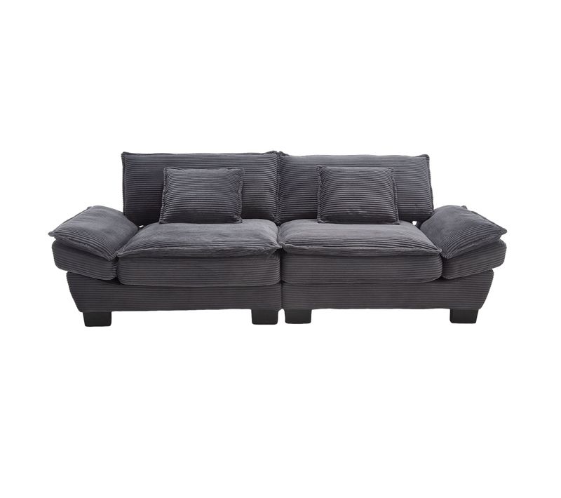 Canapé 2 Places en Velours Gris, Mousse à Mémoire + Haute Densité, 2 Coussins, Design Minimaliste