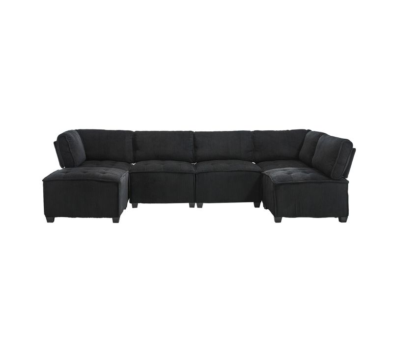 Canapé D'angle Modulable 6 Places En Velours Noir - Modulable à Volonté