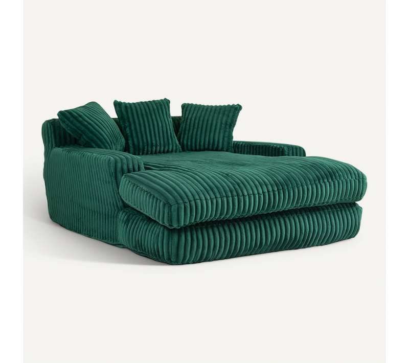Méridienne 2 Places Velours Côtelé Vert - Double Assise Rembourrée - Style Rétro Et Accueillant