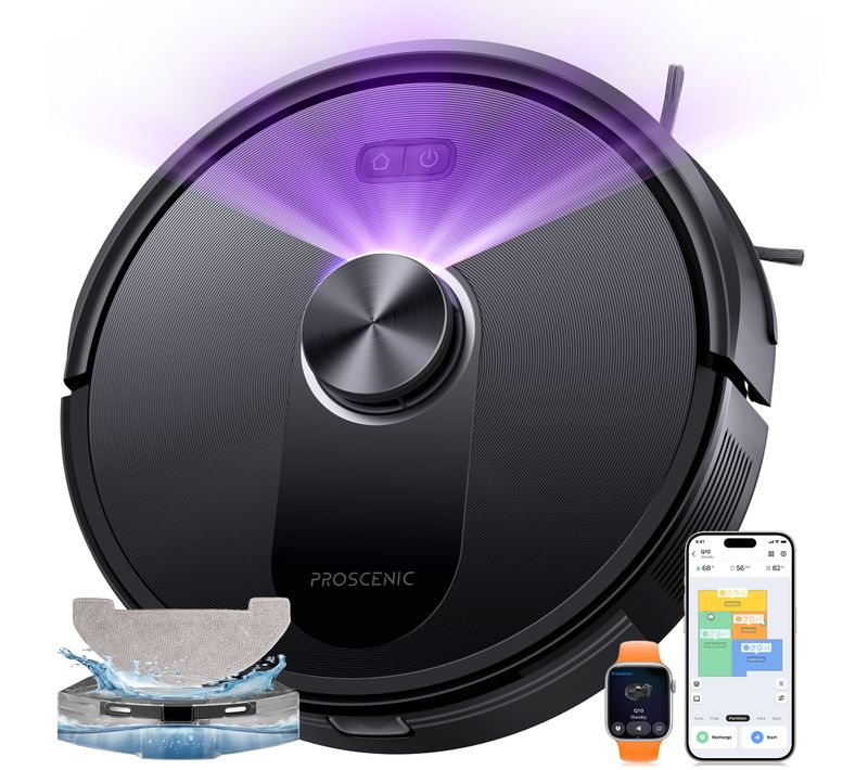 Q10 Aspirateur Robot Laveur 3 en 1, Proscenic, 8000pa, Navigation Lidar 360°, 200 Min d'autonomie
