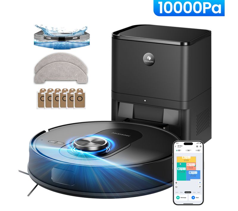 Q08 Max Plus - Aspirateur Robot Laveur 3en1 - 10000Pa - Station Auto-vidage - 200 Min - Lidar