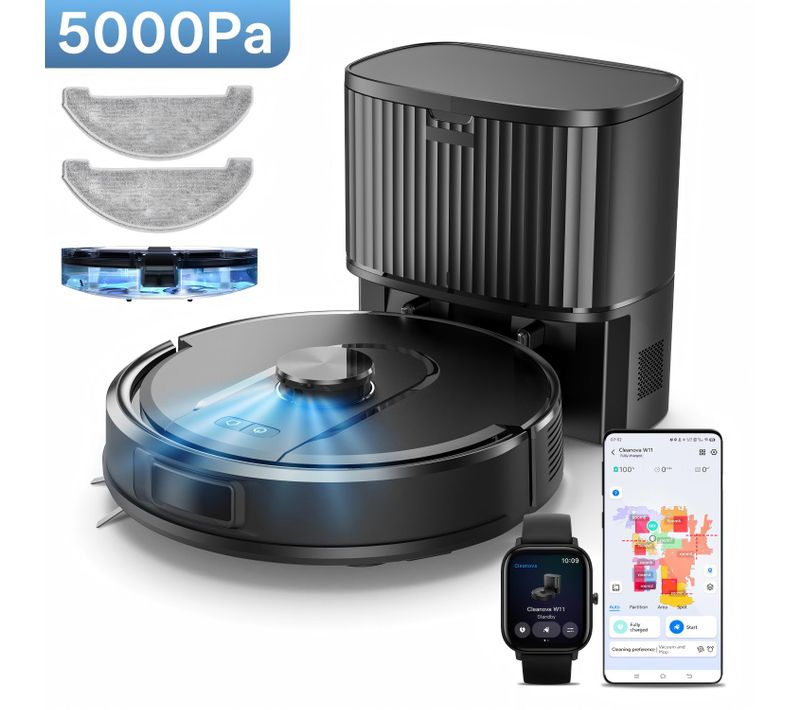 Cleanova W11-aspirateur Robot Laveur 5000pa-180min-bac 2l-vidange Auto-navigation Lds-apple Watch