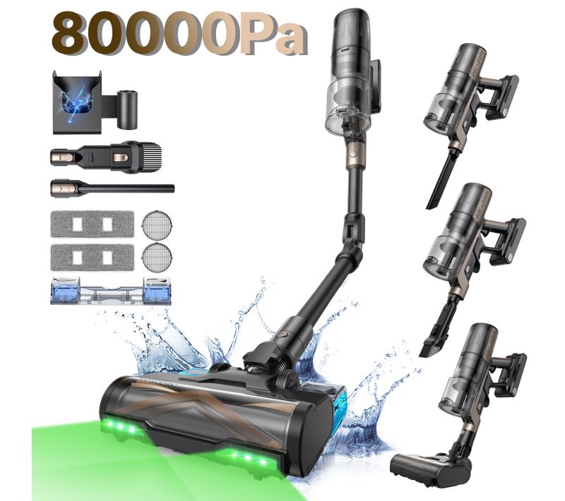 Aspirateur Balai sans Fil PO20, Sec/Humide OnePass, 70Min/80Kpa, Tube Pliable, Aspiration et Lavage