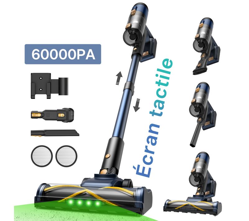 Blitz V12-60kpa/600w Aspirateur Balai Sans Fil-55min Autonomie-écran LED-bac à Poussière 1l