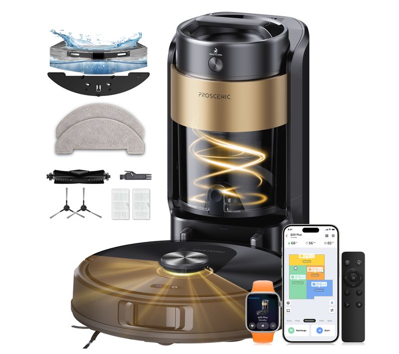 Qo20 Plus Robot Aspirateur Laveur 12,000pa Avec Station Sans Sac Vidage Automatique, 200min, 4l