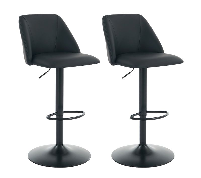 Lot De 2 Tabourets De Bar Modernes, Tournants En Cuir Pu Réglables Avec Dossier, Noir