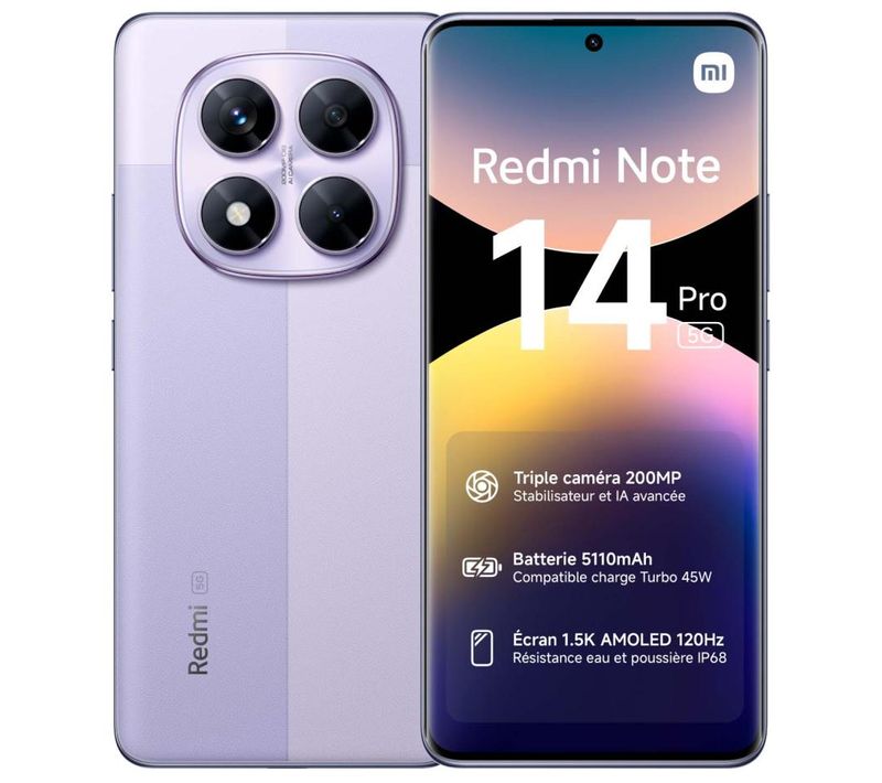 Redmi Note 14 Pro 5g 16,9 Cm (6.67") Double Sim USB Type-c 8 Go 256 Go 5110 Mah Lavande