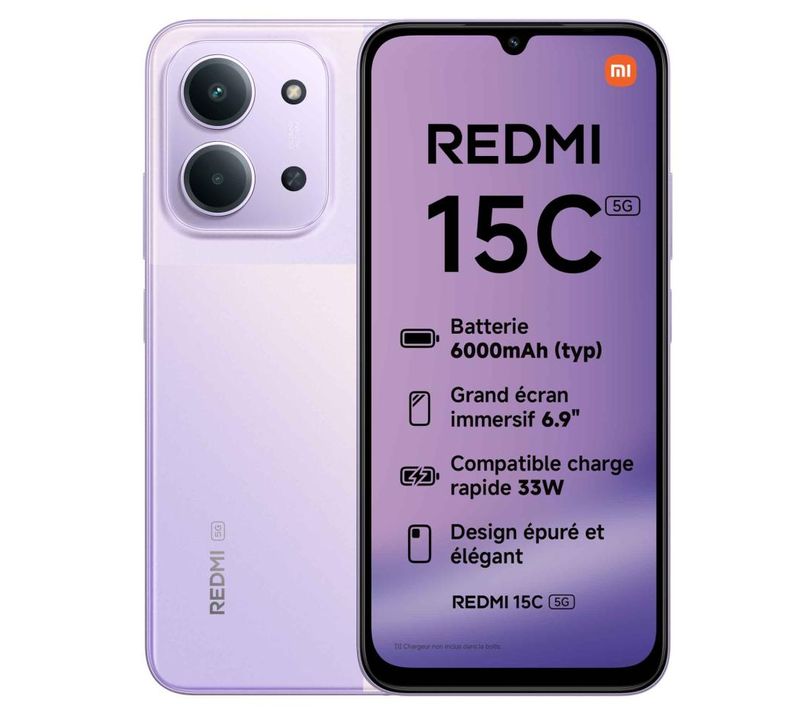 Redmi 15 5g 17,5 Cm (6.9") Double Sim Hybride USB Type-c 8 Go 256 Go 7000 Mah Violet