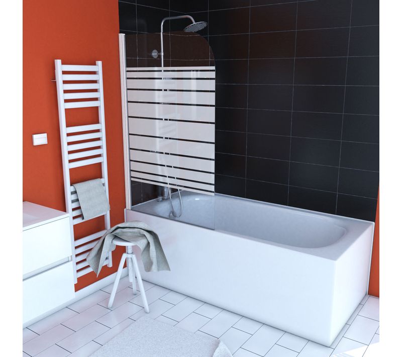 Pare Baignoire Pivotant 130x75cm Verre Serigraphie Et Profile Aluminium Blanc